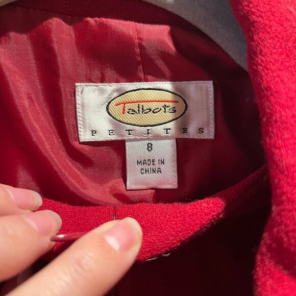 Talbots 100% Wool Jacket Dress Set Sz 8 Petite Cherry Red Business Casual Career - Picture 9 of 10